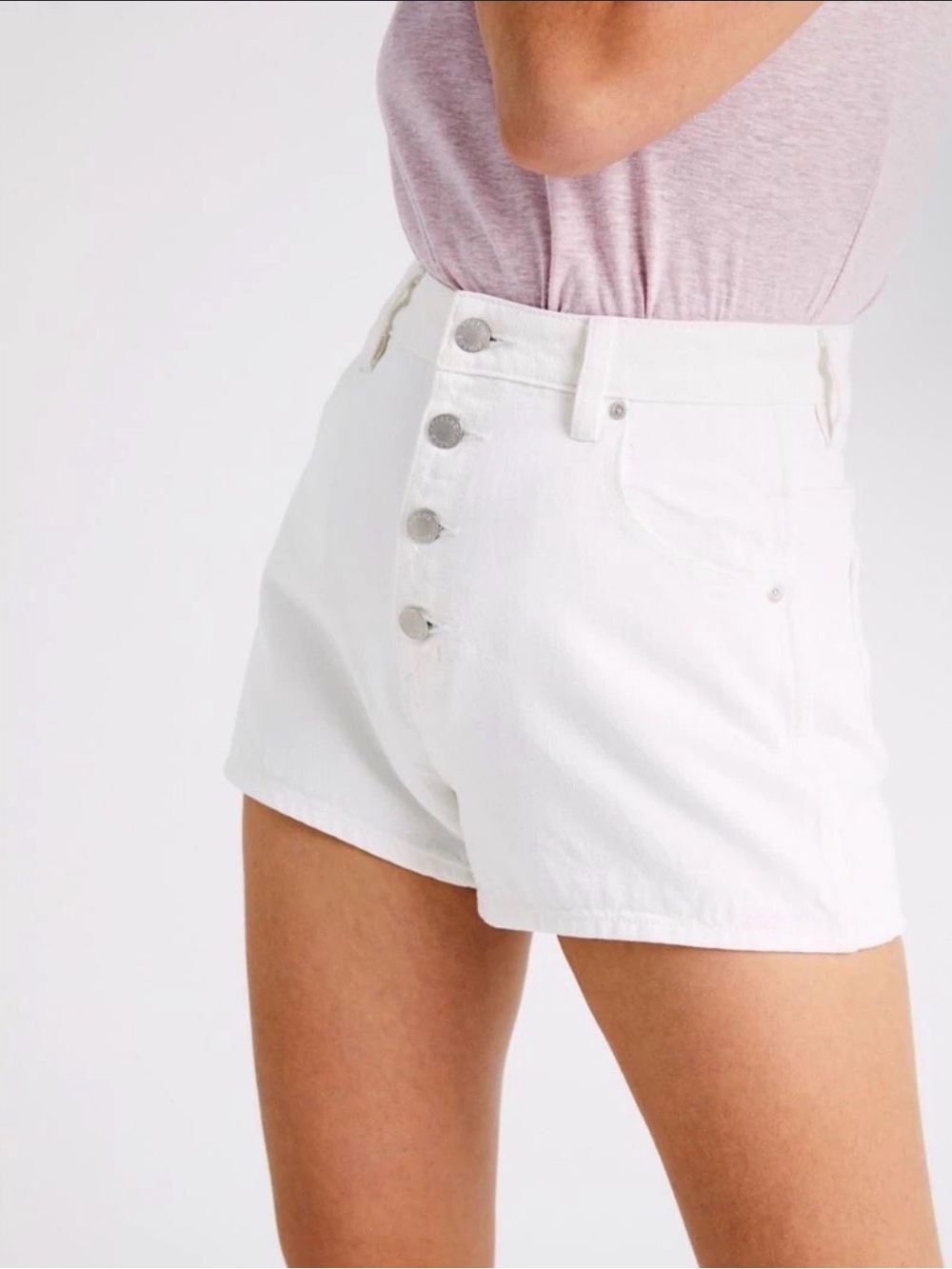 ROLLA'S White High Waist Button-Front Denim Shorts